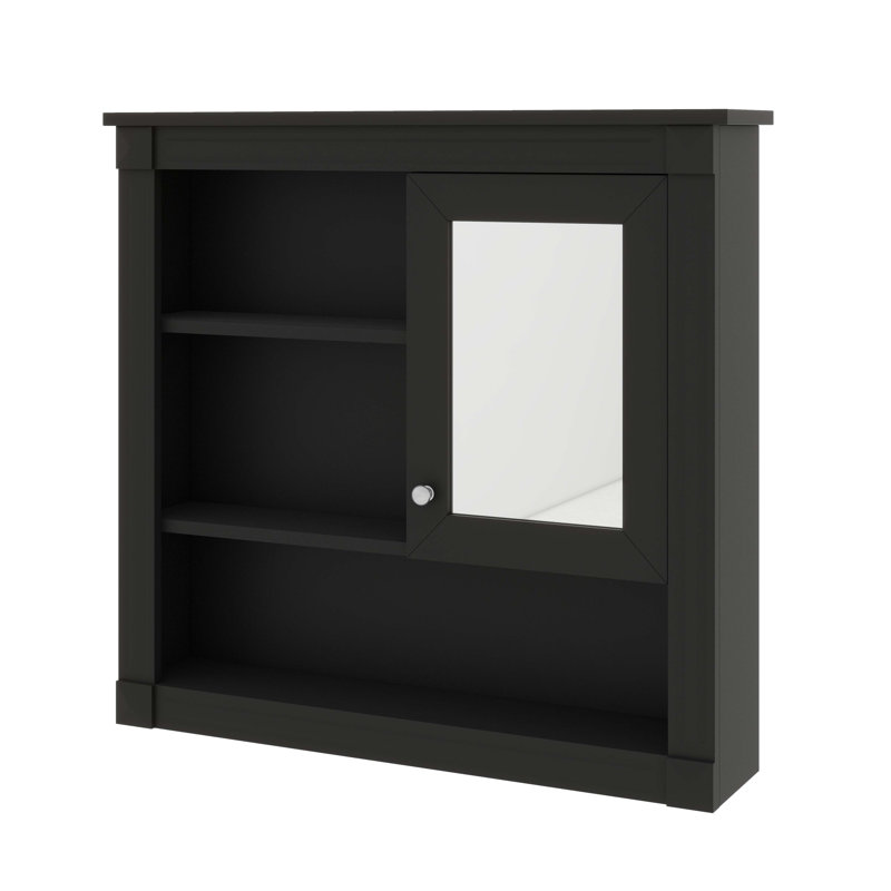 Armoire de salle de bain murale 32 po avec miroir et 4 tablettes intérieures réglables en hauteur, Noir