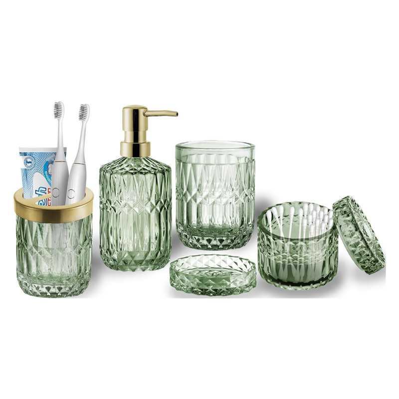 5 Pcs Modern Bathroom Accessories Set,Humidity Resistant And Friction Resistance,Gradient, Green