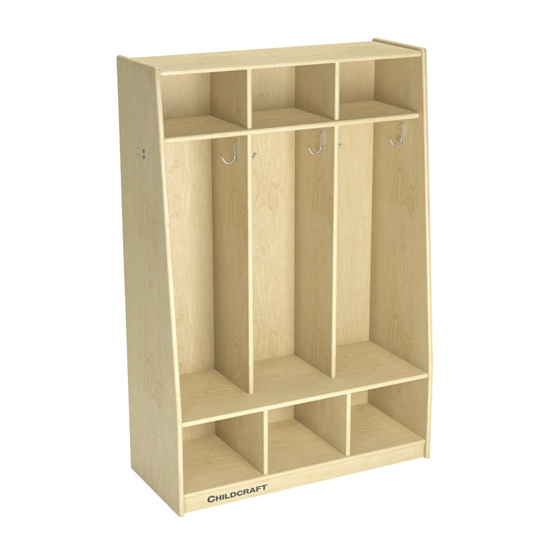 Birch Veneer 3-Tier Cubby Coat Locker with Aluminum Hooks