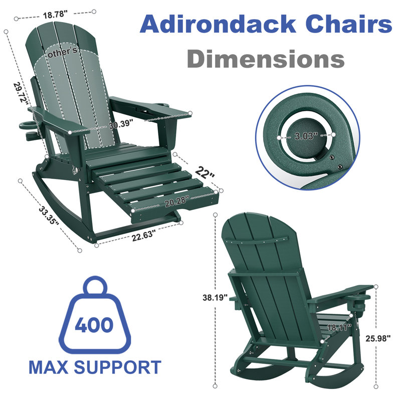 Chaise berçante pliante en PEHD avec repose-pieds rétractable 38,19 po Collene, Vert foncé