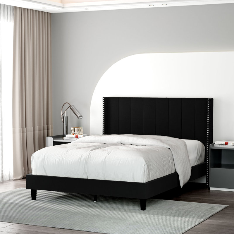 Janaila Tufted Upholstered Platform Bed, Black, Queen