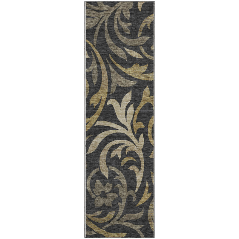 Premium Machine Washable Prisco Black Rug, Runner 2'3" x 7'6"