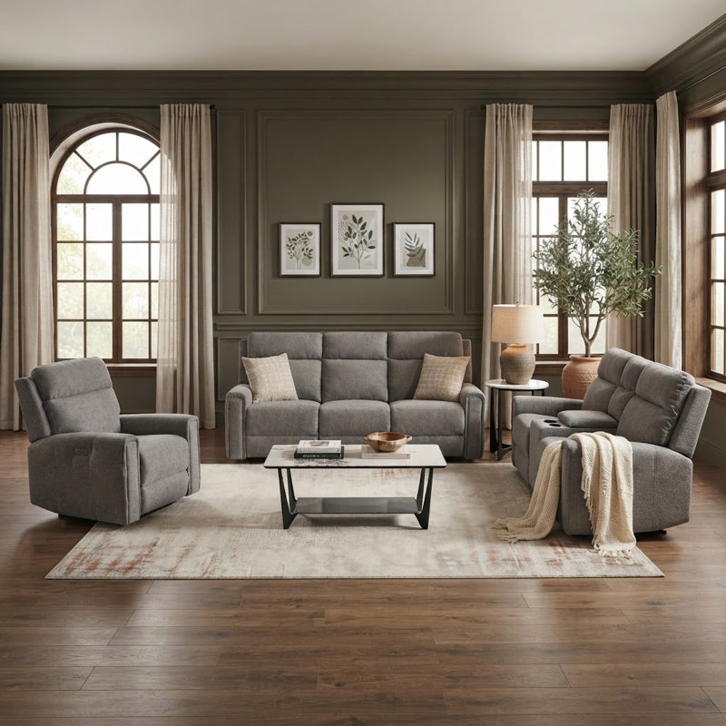 Ensemble de salon inclinable électrique 7 pièces avec fauteuil inclinable, causeuse et canapé, appuis-tête réglables et chargement USB