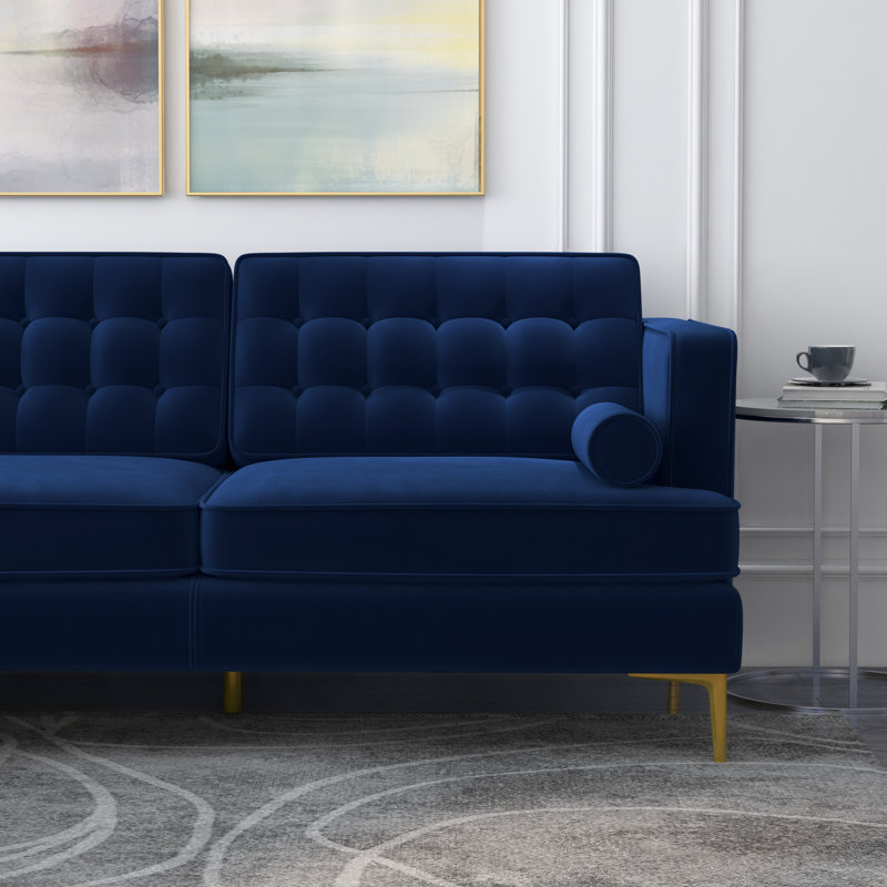 Noam Velvet L-Shaped Sectional, Blue Velvet, Left Hand Facing