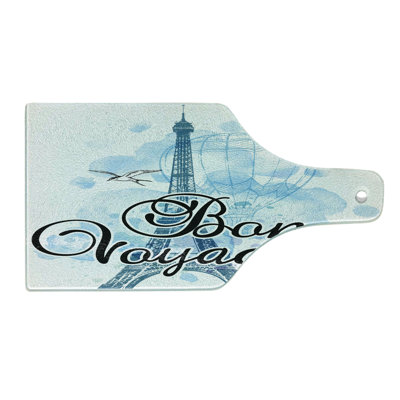 Ambesonne Eiffel Tower Tempered Glass Cutting Board Air Balloon Paris Pale Blue Black Blue