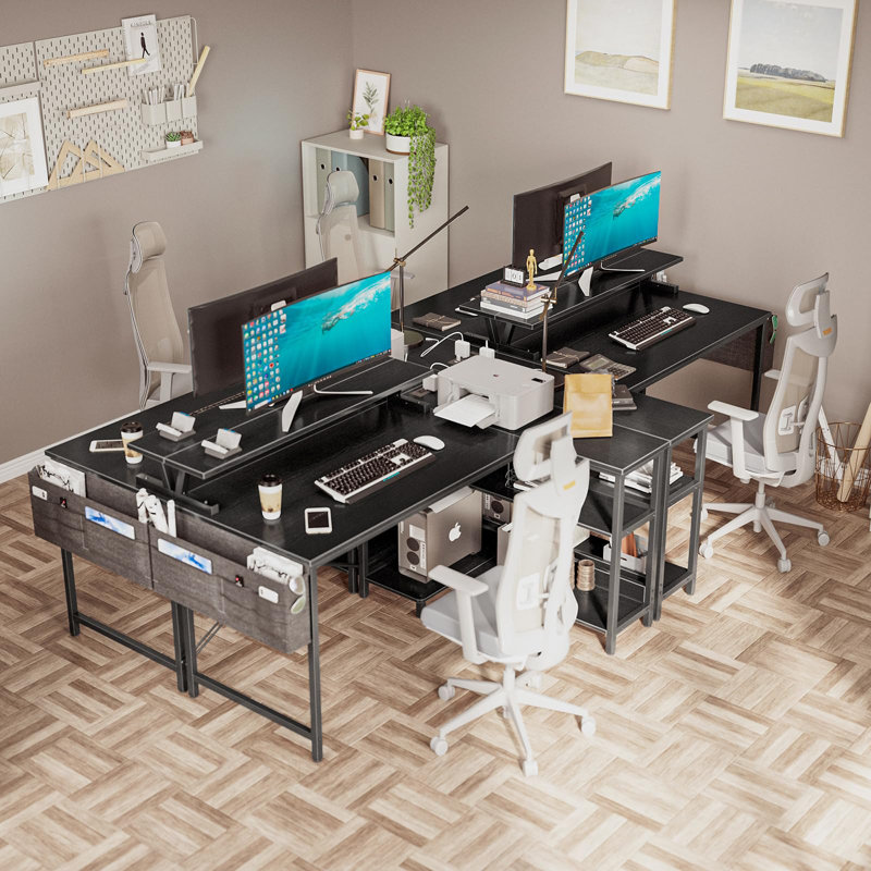 Selman L-Shaped Metal Base Writing Desk, Black
