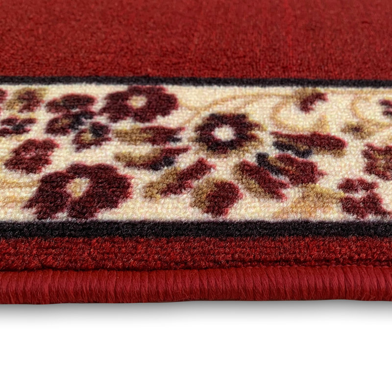 Tapis rouge à motif floral Bristal, Tapis de couloir 2 pi 7 po x 38 pi