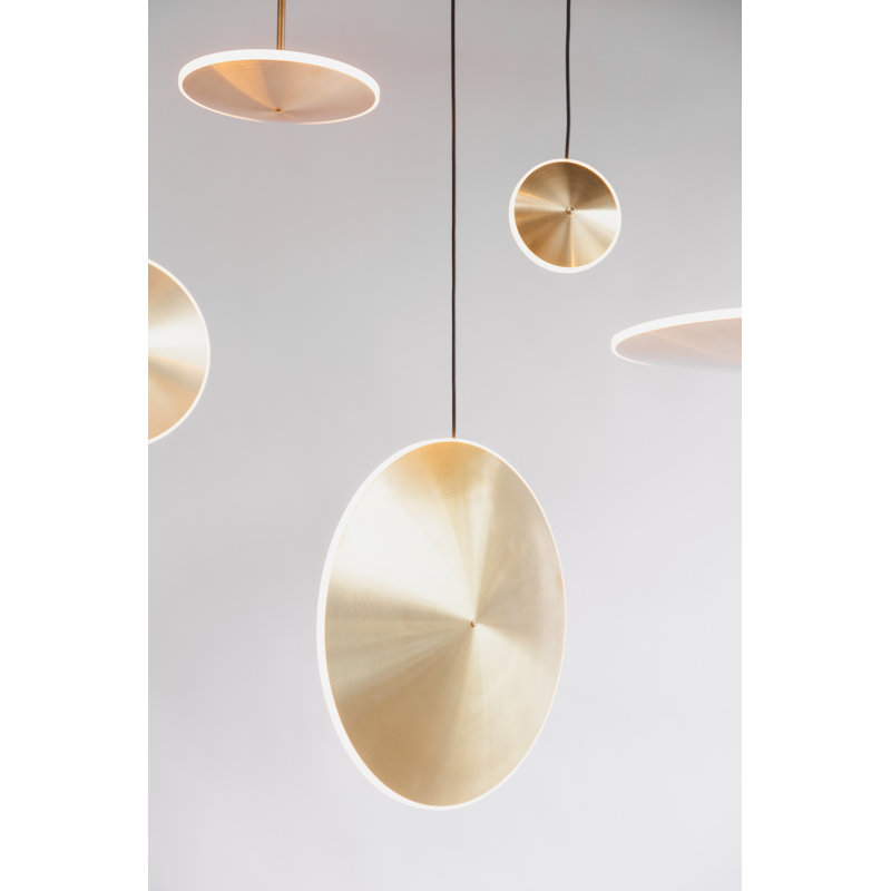 Chrona Modern Round Spun Brass Pendant Light, Vertical, Solid Brass, 10" H x 10" W x 2" D