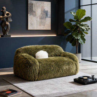 Fluffy Upholstered Couch with Rounded Minimalist Design, Plush Cloud-Like Comfort, Supportive Filling for Living Room, Bedroom & Reading by House of Hampton