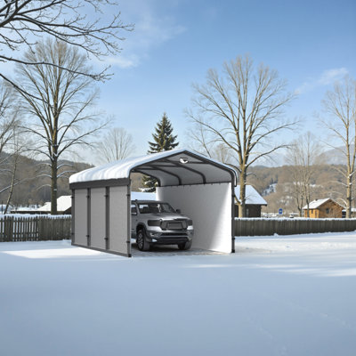 10 Ft. W x 15 Ft. D Heavy-Duty Metal Carport with Galvanized Roof & Fabric Walls, Solar Light,  All-Weather Outdoor Canopy Shelter Rated 50psf Snow