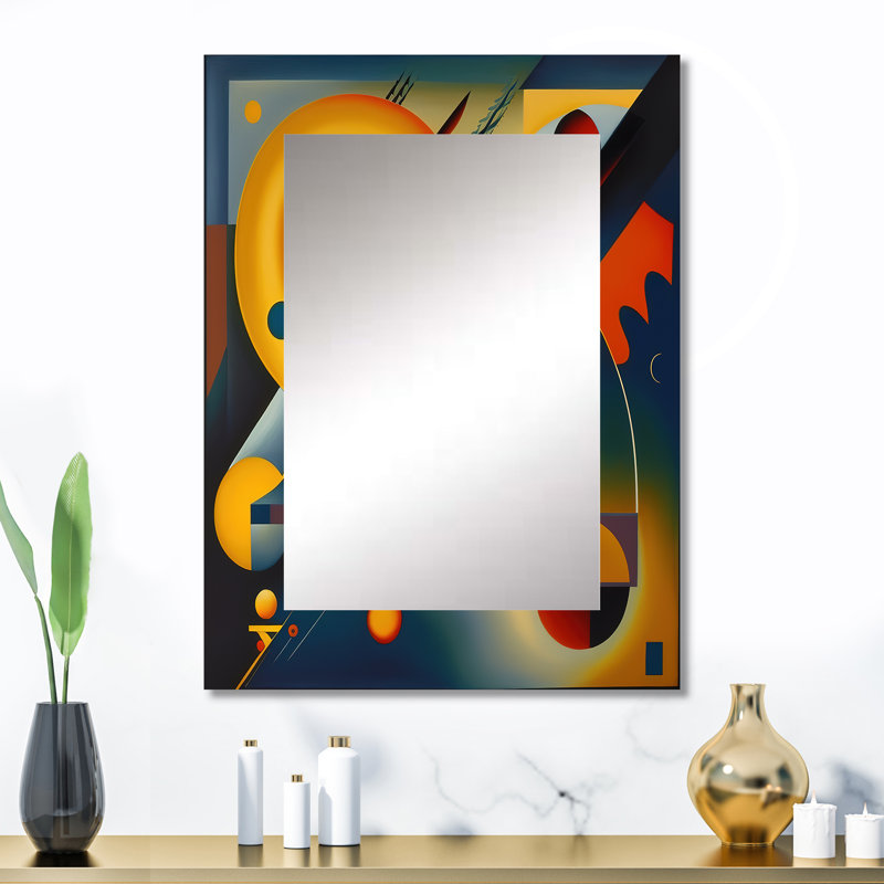 Multicolor Geometric Orange Shapes V - Geometric Decorative Mirror, Modern Wall Mirror, Printed Metal Art, 32" x 24"