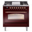 Cuisinière ILVE Nostalgie II Series 36 po à double combustible avec 6 brûleurs scellés, plaque de cuisson (propane liquide, porte vitrée)