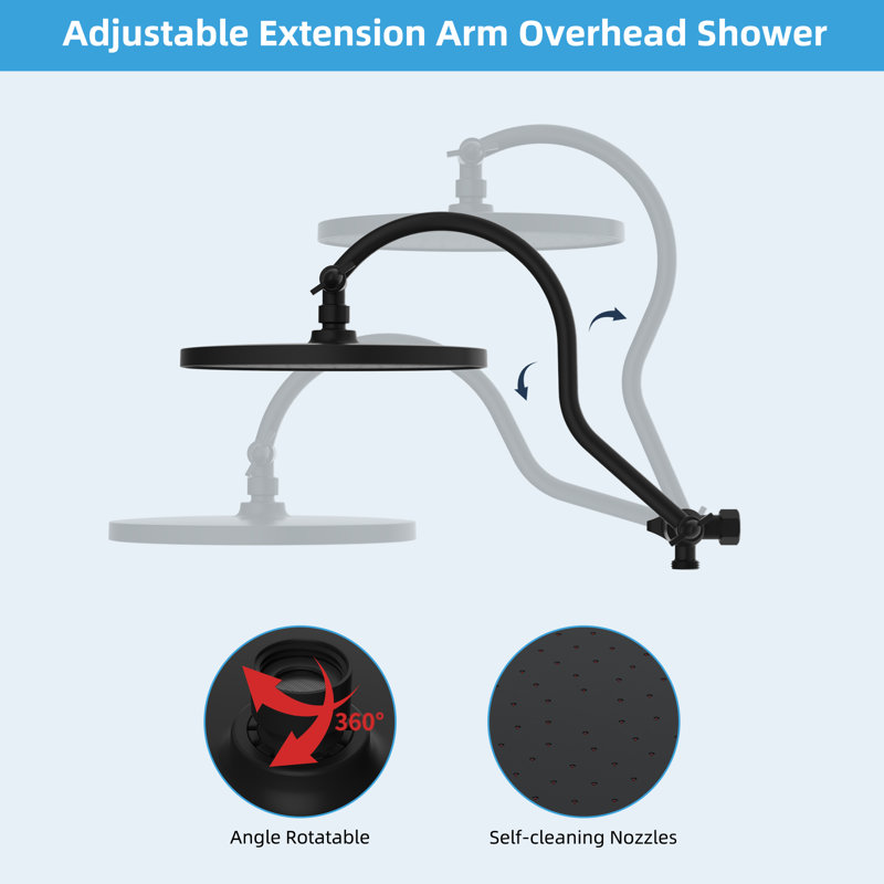 Matte Black 10'' High Pressure Rainfall Shower Head with Hand Sprayer
