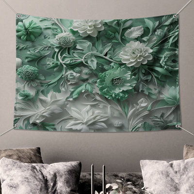 Green  Floral Arrangement Wall Tapestry - Floral Wall Decor