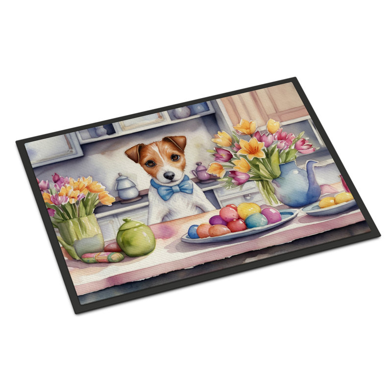 Decorating Easter Jack Russell Terrier Doormat, 18" W x 27" L