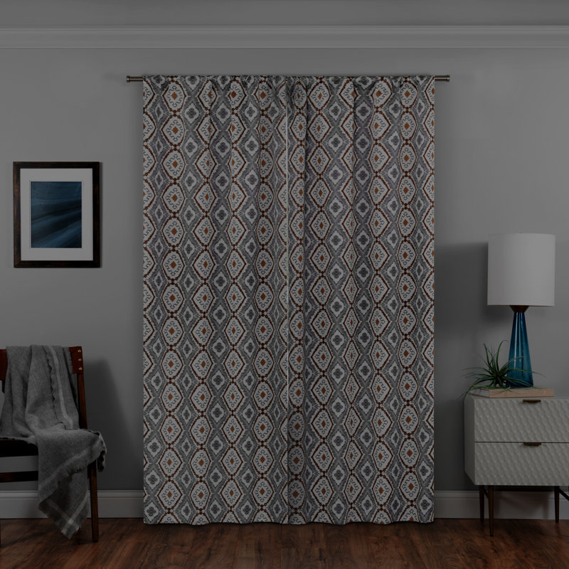 Gold Bohemian Ikat Blackout Polyester Rod Pocket Curtains