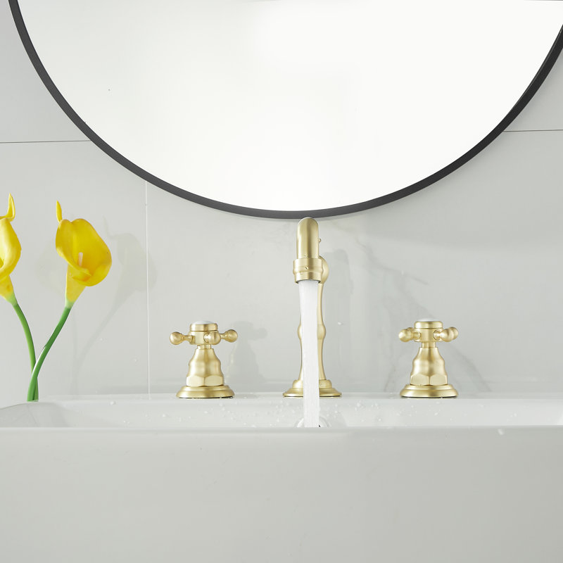 TC-16389-BG Widespread Bathroom Sink Faucet Brushed Gold With Drain Assemly, Brushed Gold