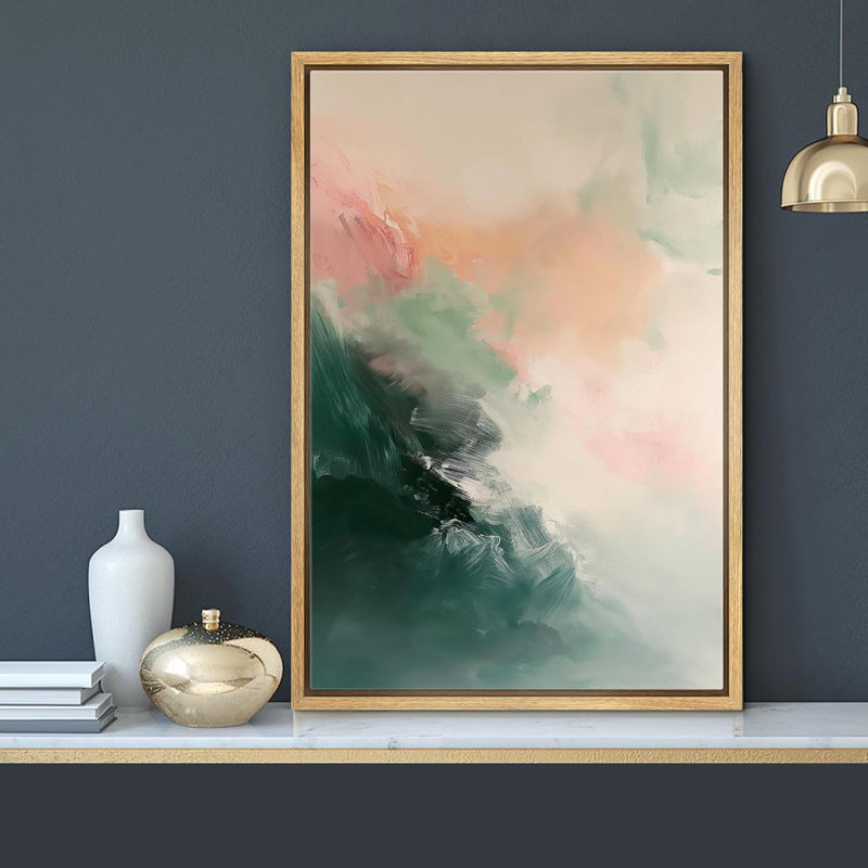 Abstrait coloré, coups de peinture orange et rose, paysage, formes minimalistes, décor relax / zen nordique, impression sur toile