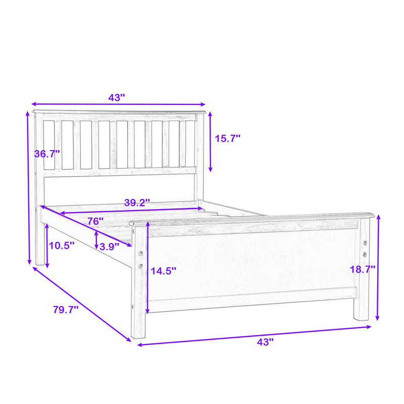 Dishaan Twin Size Wood Platform Bed with Headboard and Footboard, White