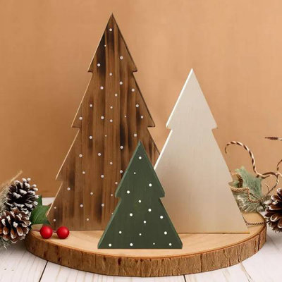 3 pièces décorations de Noël rustiques en bois de Noël avec arbres de table neutres et décorations de Noël autoportantes pour cheminée, manteau de cheminée, tablette, maison, bureau