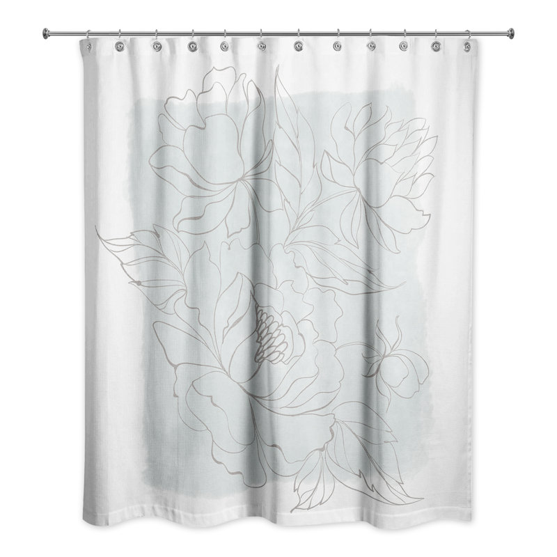 Soft Blue Floral Sketch Shower Curtain, Blue