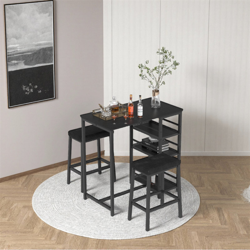 Ensemble de salle à manger trois pièces compact avec support de rangement grande capacité à 3 niveaux