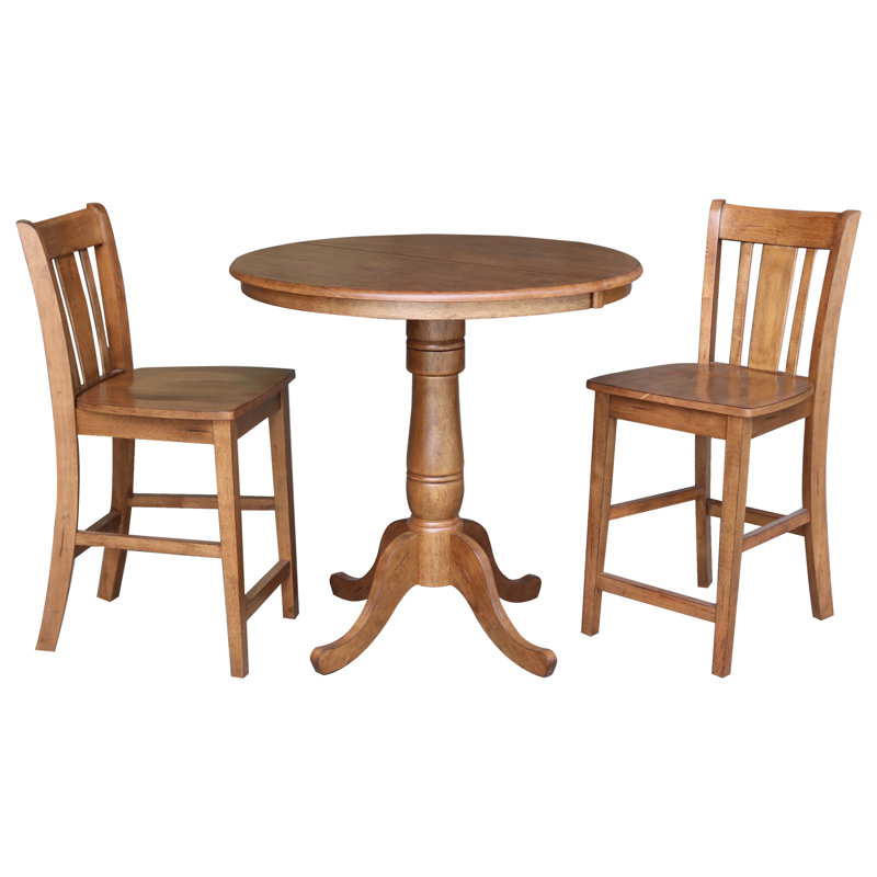 Anduena Extendable Solid Wood Top Pedestal Dining Set, Distressed Oak, 5
