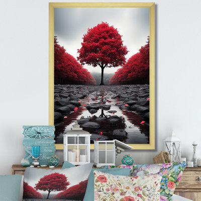 Red And Grey Forest Serenity - Floral Canvas Prints