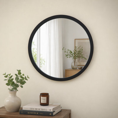 20"Circle Wall Mirror with Wooden Frame