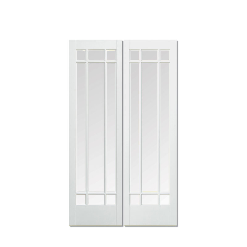 Manhattan Clear Bevelled Glazed Primed White Internal Door Pair, 198.1cm H x 116.8cm W x 4cm D
