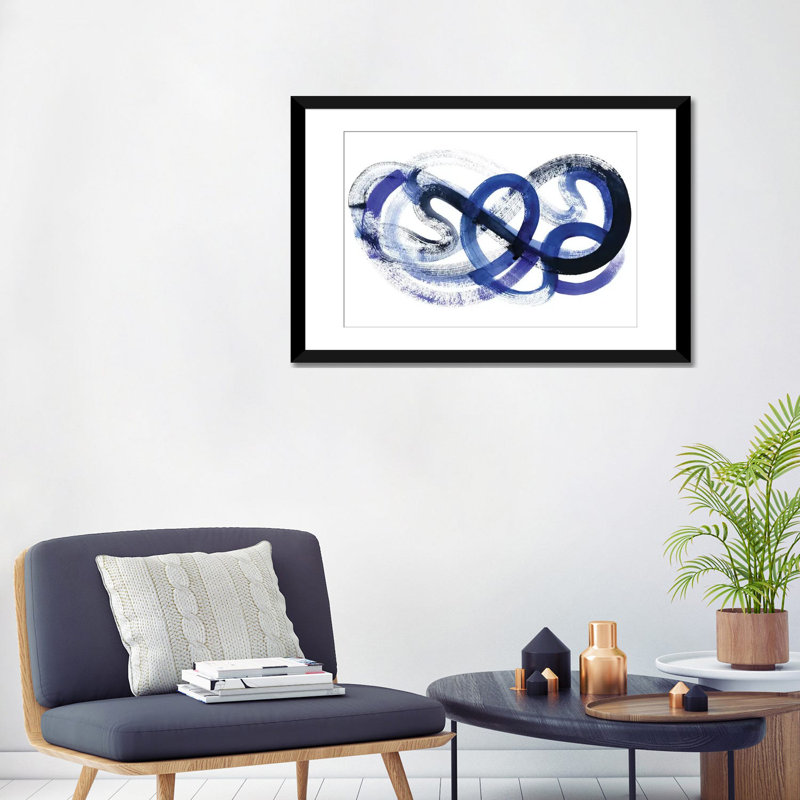 « blue kinesis ii », reproduction sur toile, H 16 po x l 24 po x P 1 po, Papier d'art encadré noir, Blanc