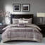 Édredon très grand de couleur mauve - Matériau, motif à rayures, 3 coussins décoratifs, brodé-126060013