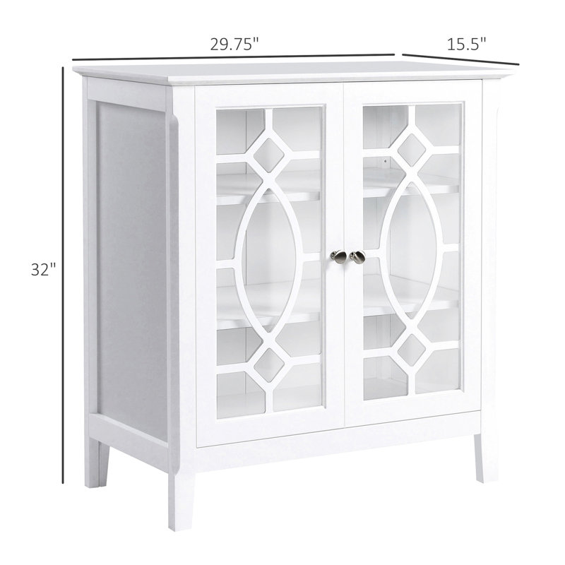 Buffet de rangement pour la cuisine, armoire blanche avec tablettes réglables et buffet en verre