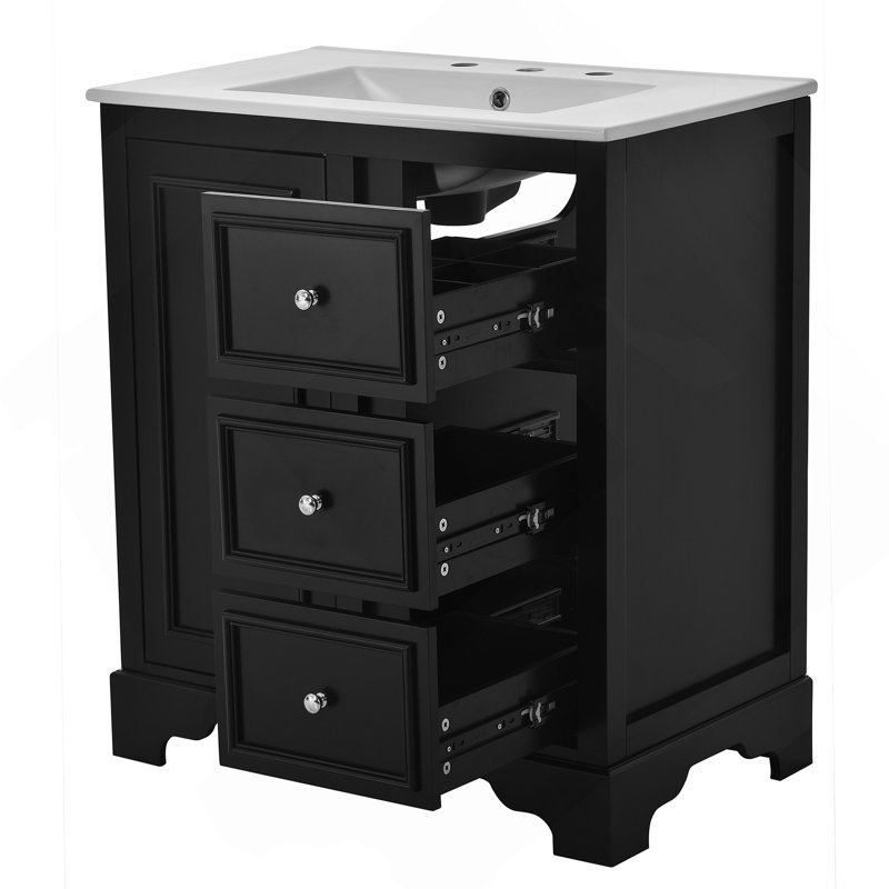 Meuble-lavabo 30 po avec 3 tiroirs et armoire à miroir, Noir