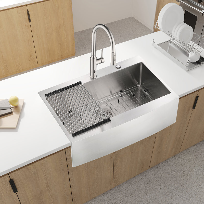 Stainless Steel Apron Sink 33X22x10" - Single Bowl Design T304 To Dents, Rust & Stains Easy Clean 16 Gauge Brushed Nickel Finish 33"X22"X10" Stain Appearance