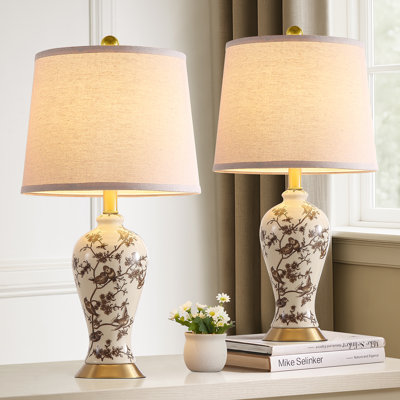 Lampe de table 24 po avec motif chinois classique - Lampe de chevet et de salon de style chalet avec ampoule DEL gratuite (ensemble de 2)