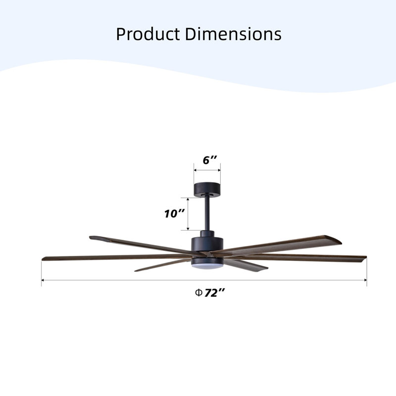 Ventilateur de plafond de 70 pouces avec lumière, moteur à courant continu silencieux, à 6 vitesses, adapté aux salons et aux chambres