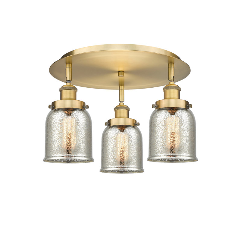 Bejtullah Glass Flush Mount, Silver Plated Mercury, Brushed Brass