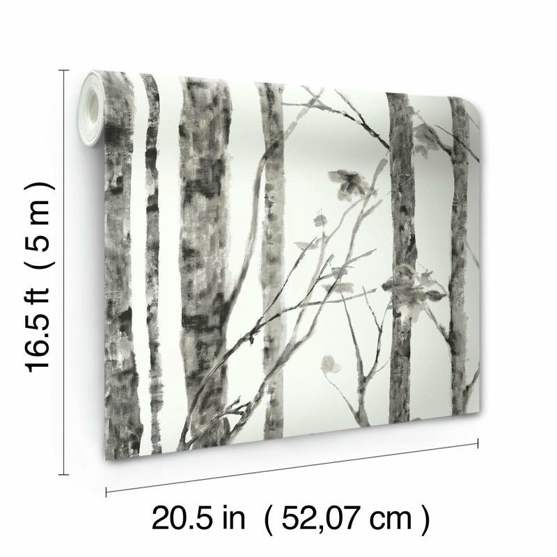 Papier peint adhésif arbre et adhésif, Blanc / gris