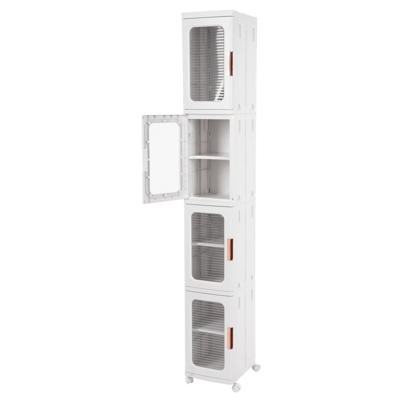 4-Tier Narrow Storage Cabinet Floor Standing Storage Organizer Linen Cabinet with Universal Wheels 