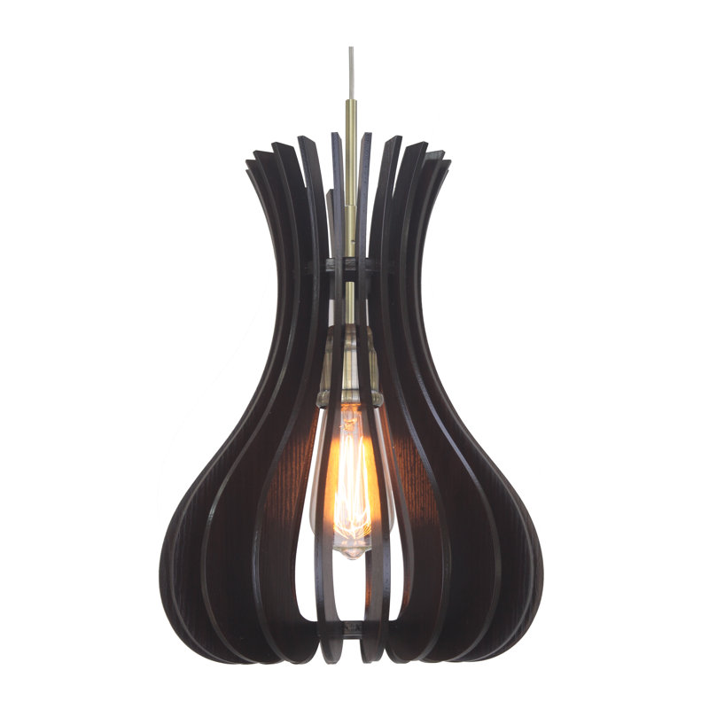 Scandinavian Mid-Century Modern Mini Wood Pendant in Classic Brass