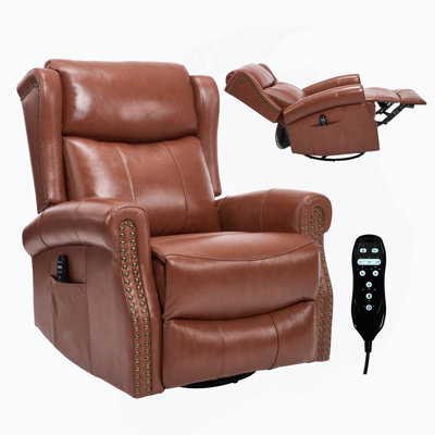 Fauteuil inclinable manuel à massage thermique avec fauteuil à bascule et pivotant en cuir véritable pour le salon