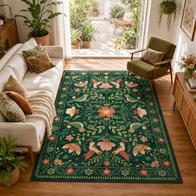 Tapis à motif floral lavable Goldene Boho