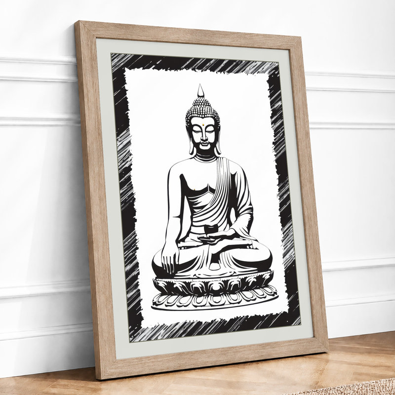 Seated Buddha Japandi - Framed Print, A1 - 84.1 x 59.4 cm, Oak