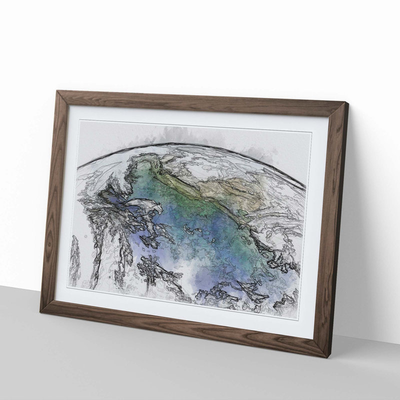View of Planet Earth in Abstract - Picture Frame Graphic Art Print, 50cm H x 76cm W x 2cm D, Walnut