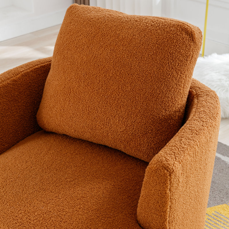 32"W Slipcovered Upholstered Swivel Barrel Chair, Caramel Boucle
