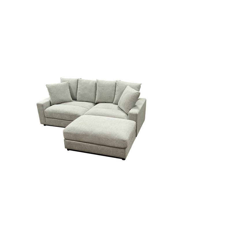 Modern Deep-seated Fabric Sectional Sofa With Reversible Ottoman, Beige Corduroy
