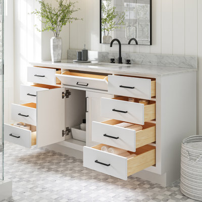 Jameal Solid Wood Single Bathroom Vanity with 0.75'' Carrara Marble Top