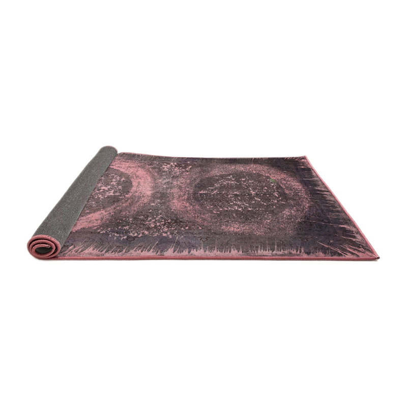 Tapis contemporain rose / brun, Rond 7 pi