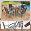 Ensemble repas de patio 5 pièces avec plateau en bois et plastique et trou pour parasol